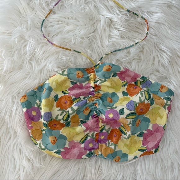 ZARA Multicolor Floral Printed Ruched Halter Crop Top Bloggers Favorite! Small - Picture 9 of 12